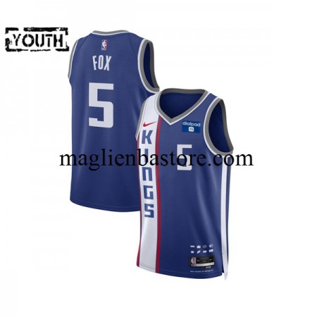 Maglia NBA Sacramento Kings De Aaron Fox 5 2023-2024 Nike City Edition Blu Swingman - Bambino